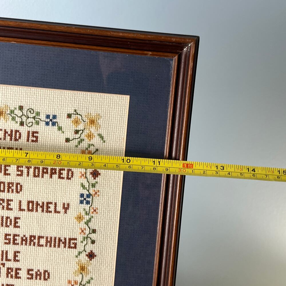 Framed Hand Cross Stitch Friendship Sampler Folk Art Cottage Decor Wall Hanging - Picture 9 of 9
